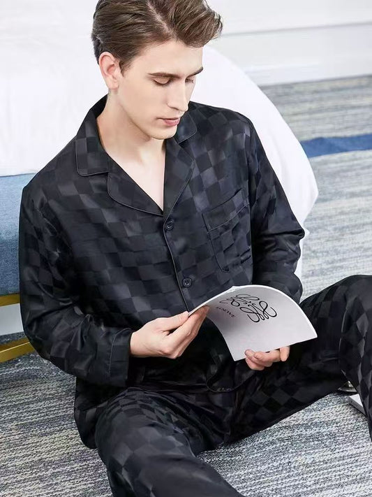 Male Mulberry Silk Pajama--- Checkered suit