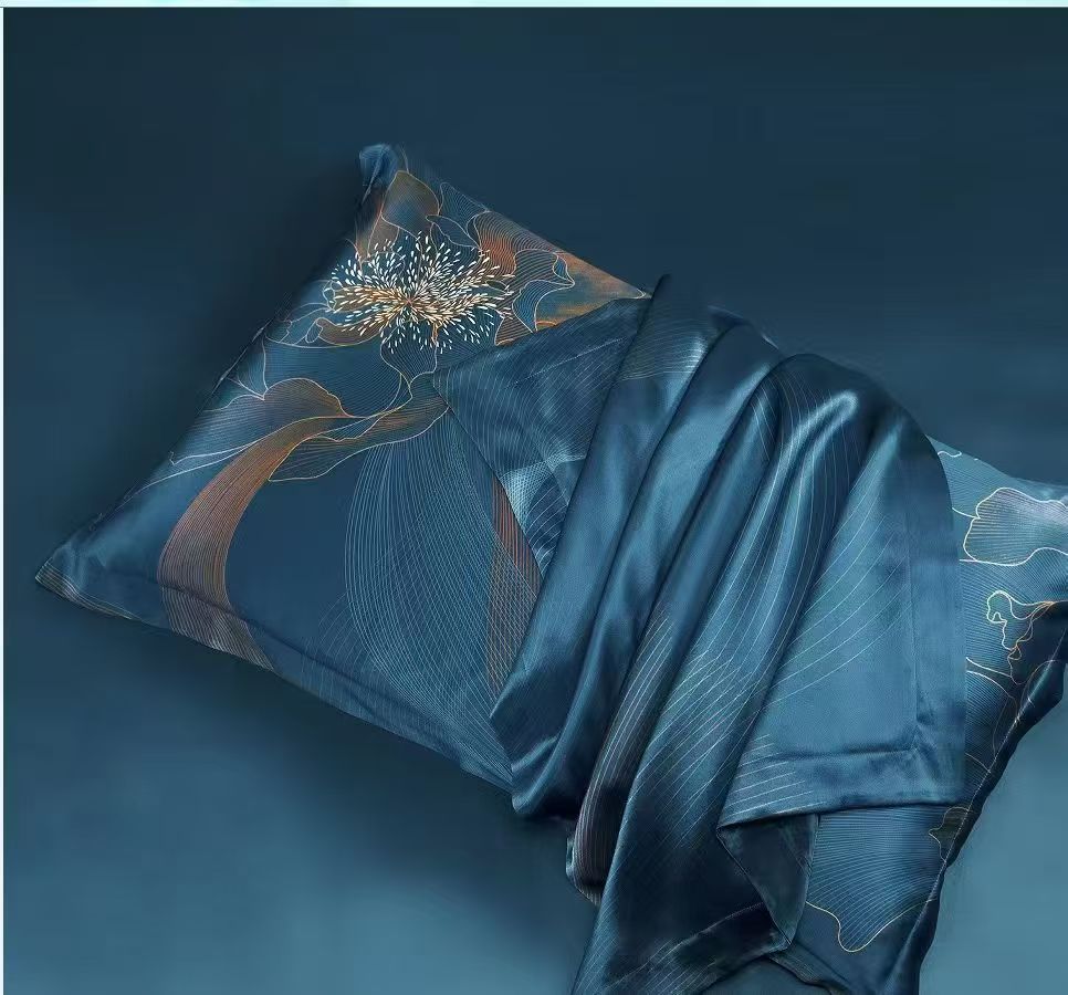 Sea Breeze Blue Mulberry Silk Bedding Set--- Double size 4 pieces