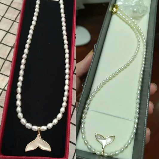 Natural Rice-Shaped Pearl Fishtail Necklace (14k gold plated)