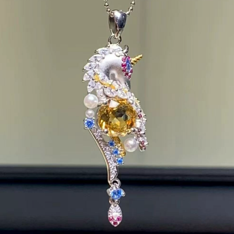 Colorful Crystal Unicorn Pendant