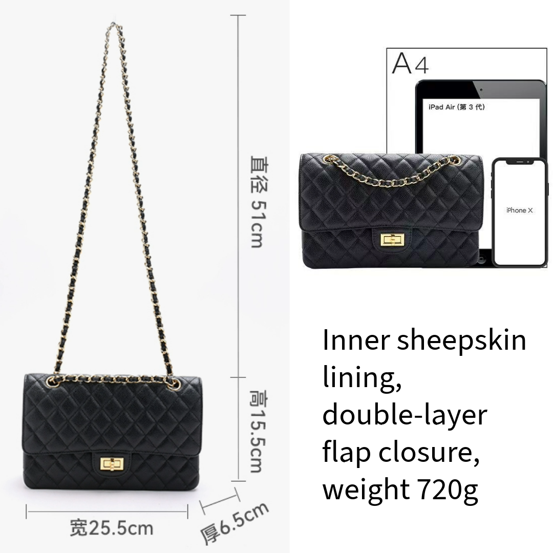 Caviar-patterned leather chain bag