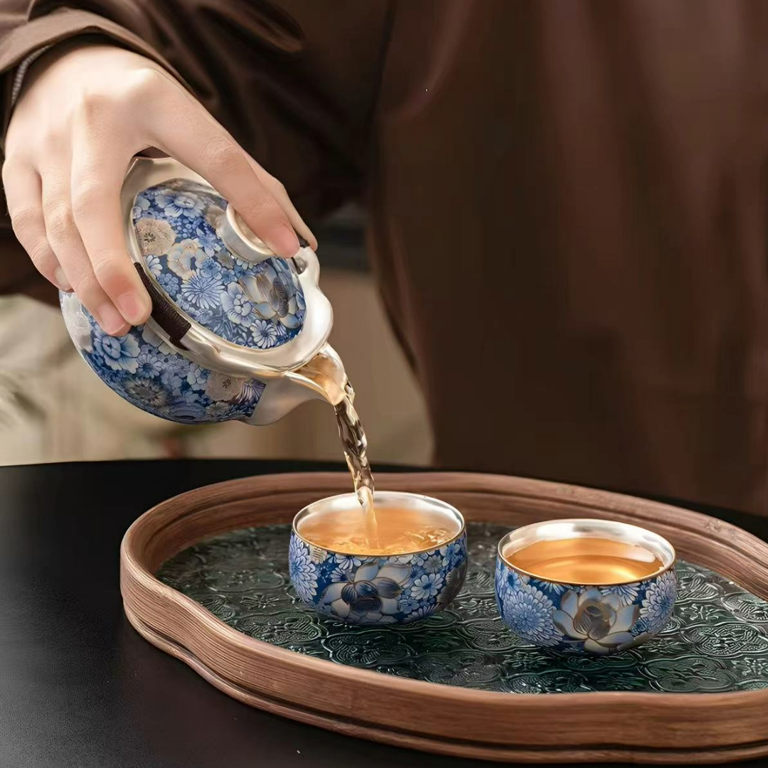 Antique-Style Silver-Plated Ceramic Cup