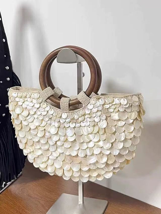 Handmade natural shell pieces handbag