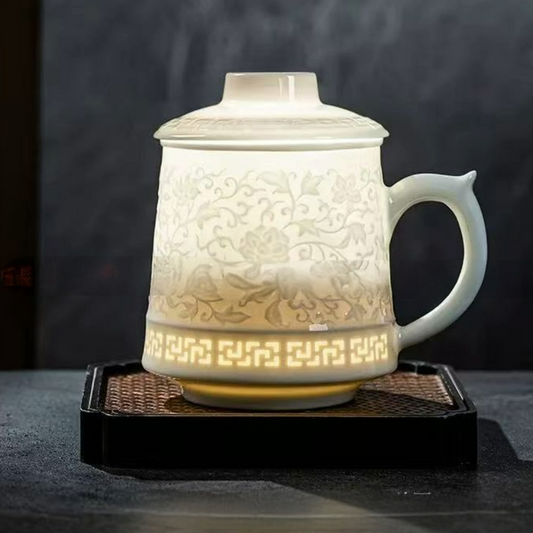 Linglong ceramic cup with lid