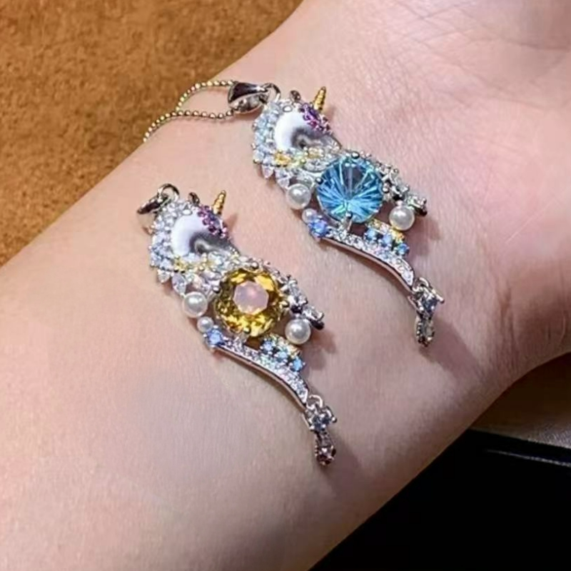 Colorful Crystal Unicorn Pendant