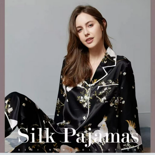 Famale Mulberry Pajama ---Black + blossom flower