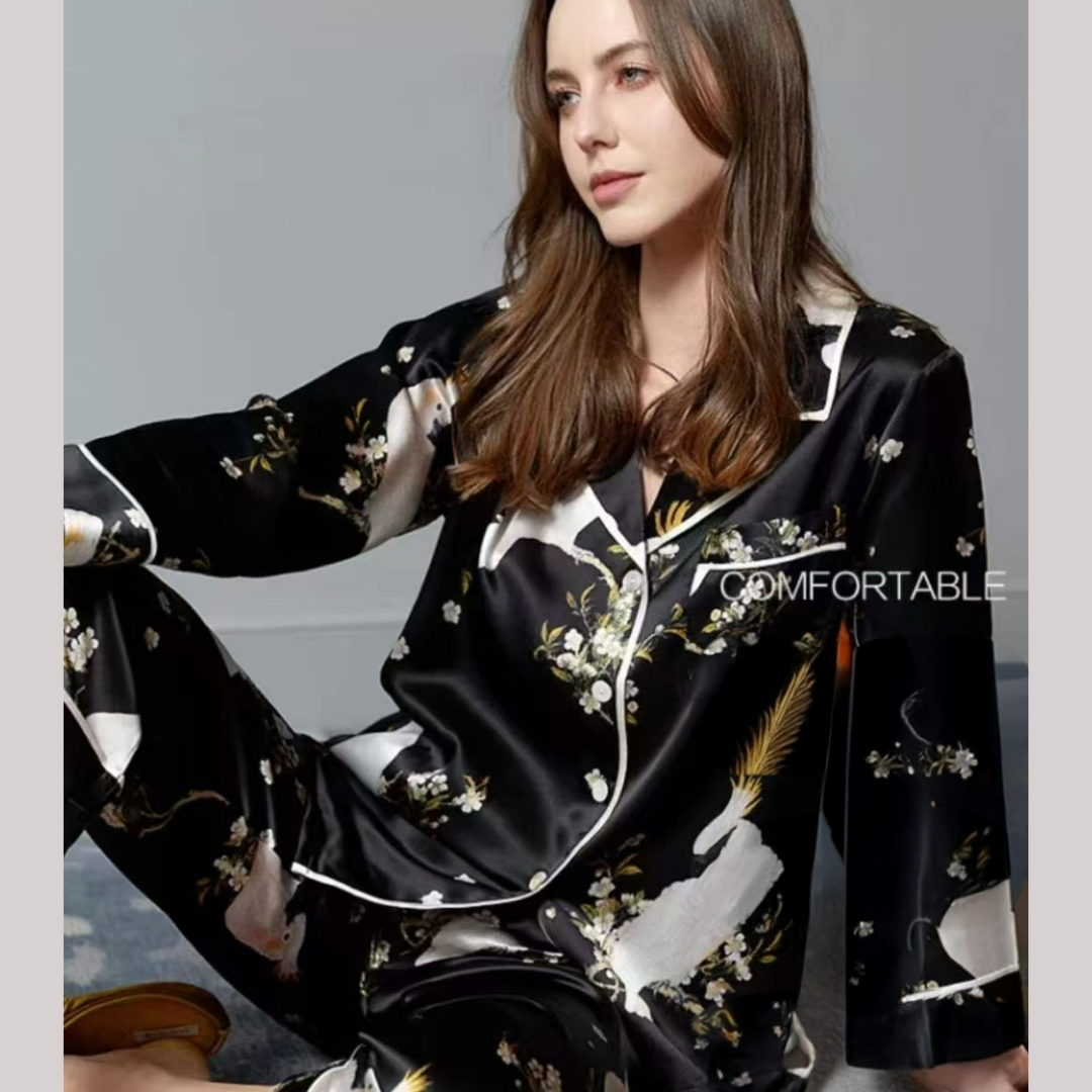 Famale Mulberry Pajama ---Black + blossom flower