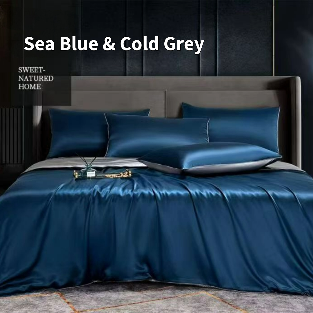 Dual-color high value Mulberry Silk Bedding Set---Double size 4 pieces