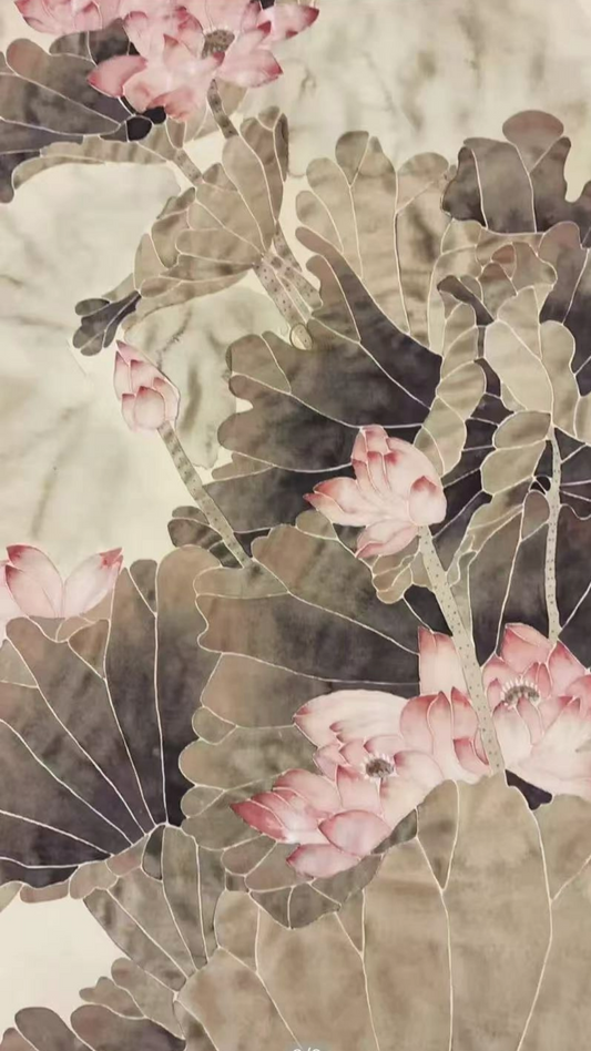 Hand-Painted Chinese Artworks---The Charm of Lotus  140cm