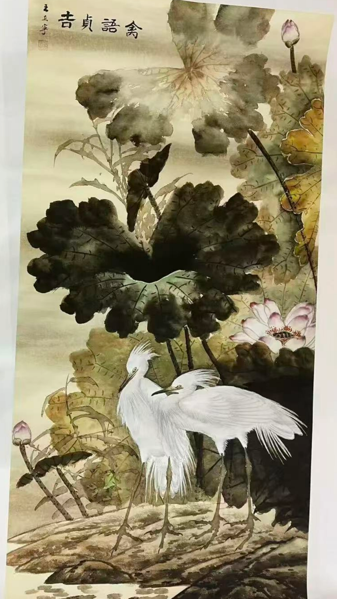Hand-painted Chinese artworks---Auspicious omens brought by birds 140cm
