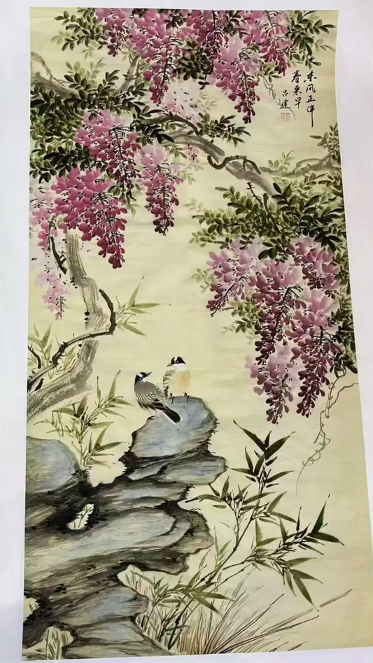 Hand-painted Chinese artworks---Wisteria brings blessings