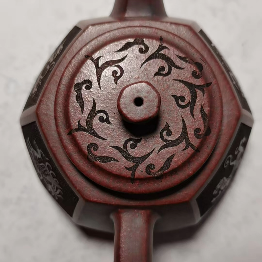 Hexagonal Carved Purple Clay Teapot---Ancient Sludge from Original Mine