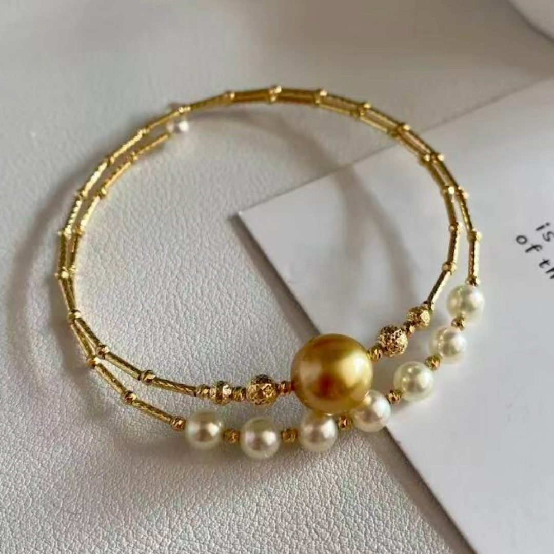 Gold pearls double-layer bracelet