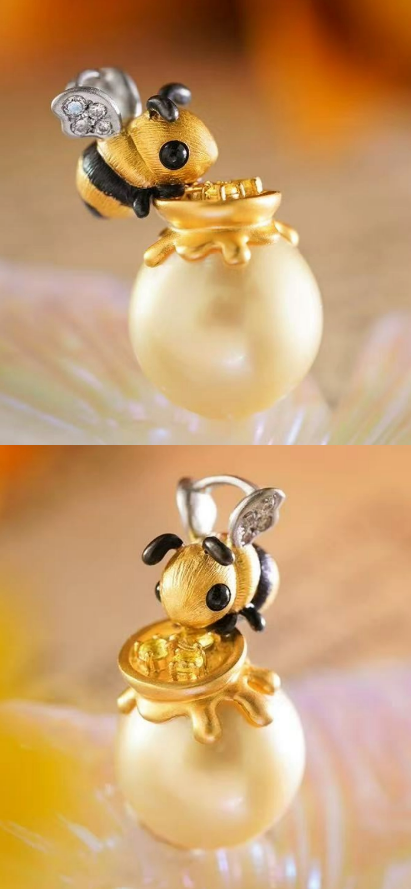 Gold pearl Bee Pendant