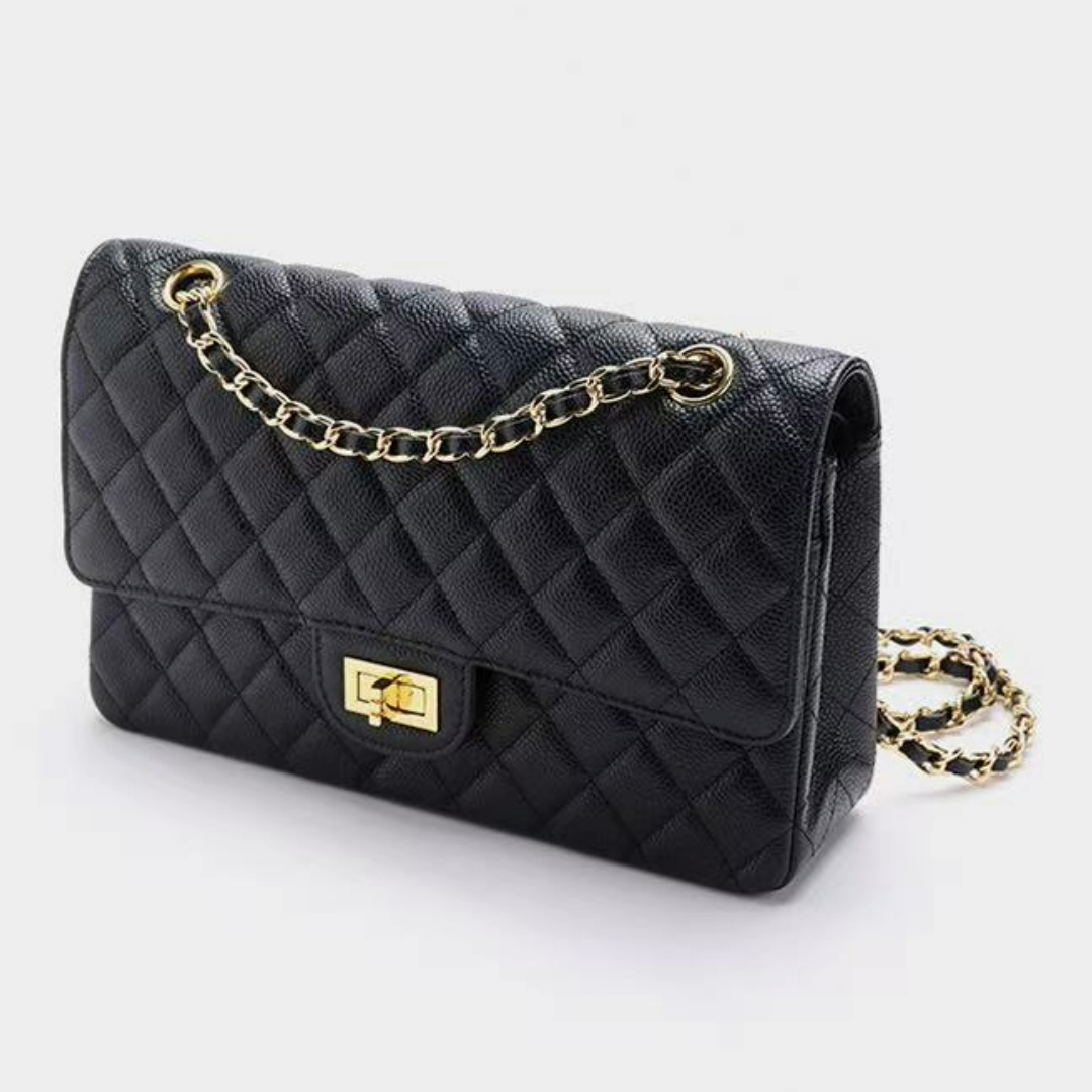 Caviar-patterned leather chain bag