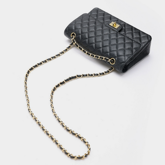 Caviar-patterned leather chain bag