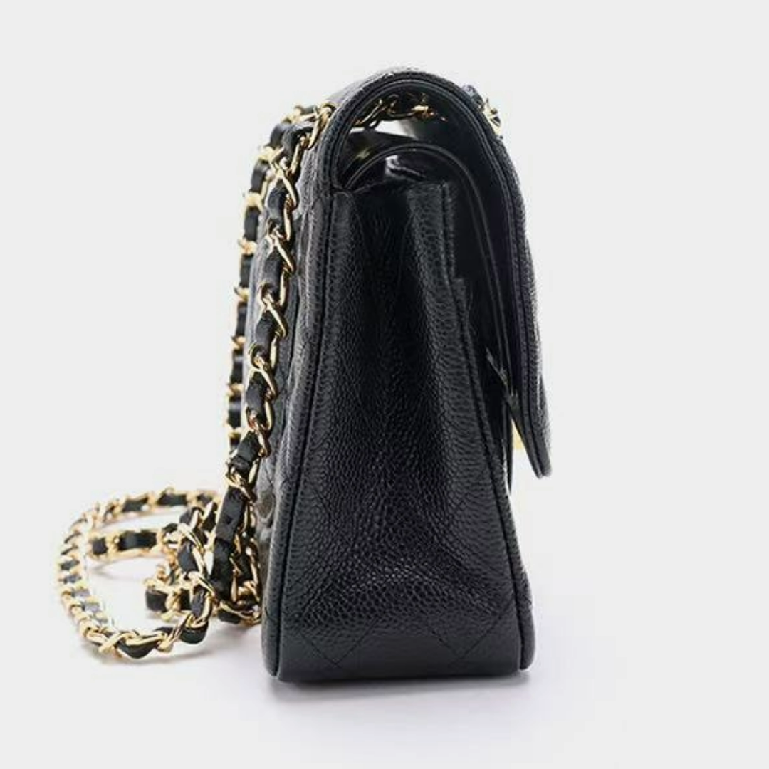 Caviar-patterned leather chain bag