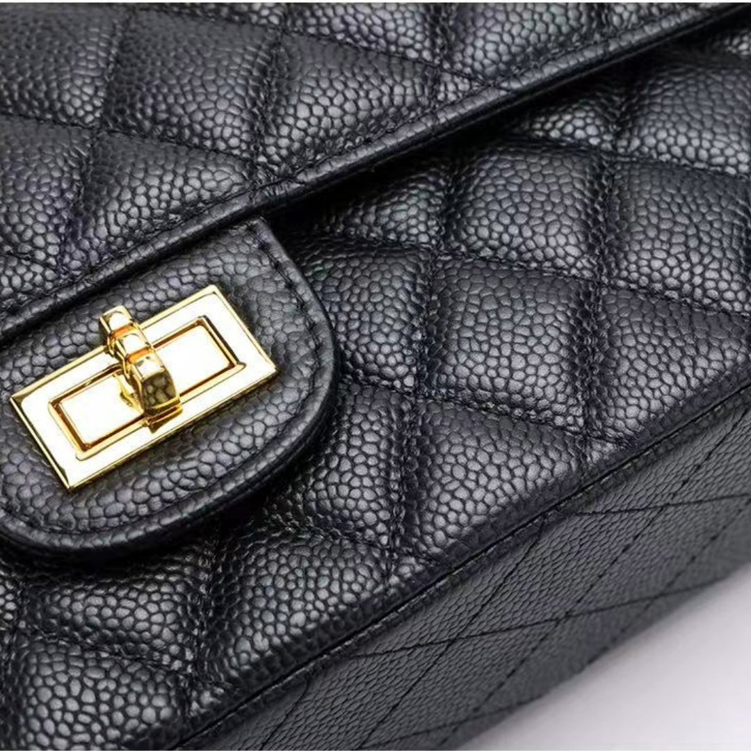 Caviar-patterned leather chain bag