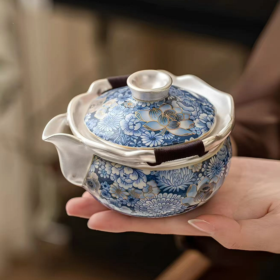 Antique-Style Silver-Plated Ceramic Cup